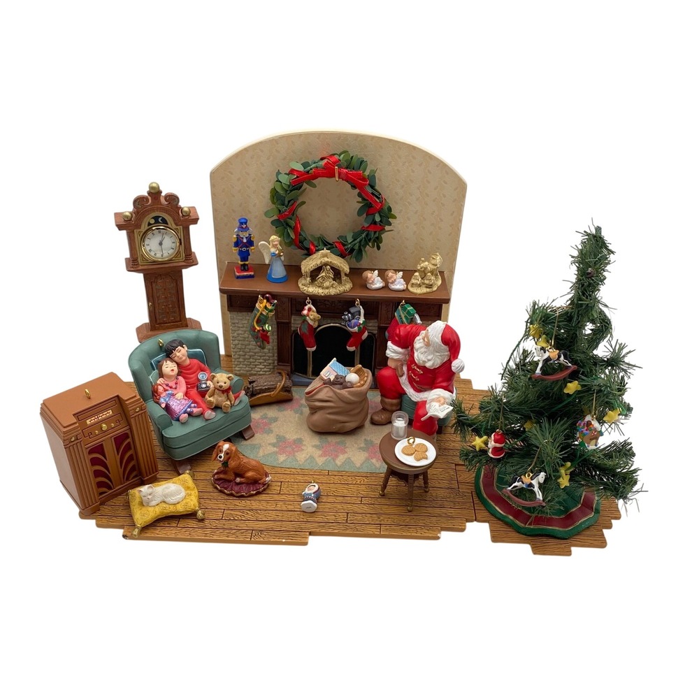 Hallmark 2002 Christmas Family Room Ornaments Fireplace with Santa Children Tree